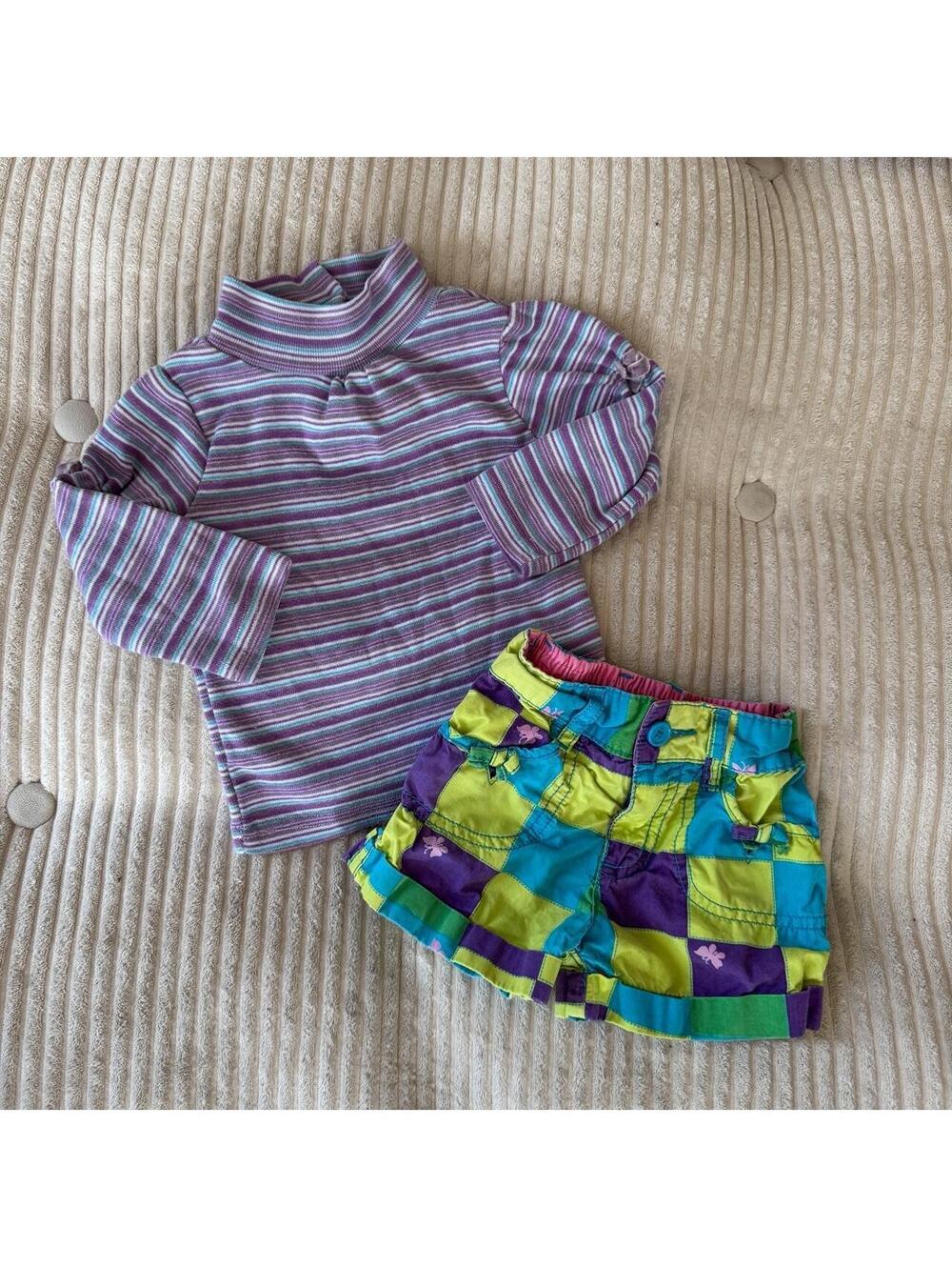 Vintage Y2K baby toddler girls colorful summer color pop 2pc outfit 12-18mo